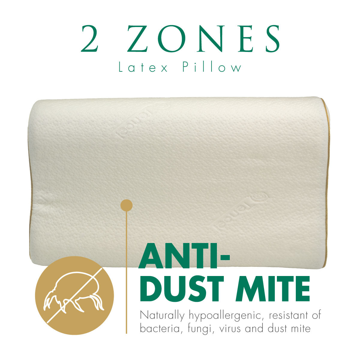 2 Zones Latex Pillow Anti-Dust Mite