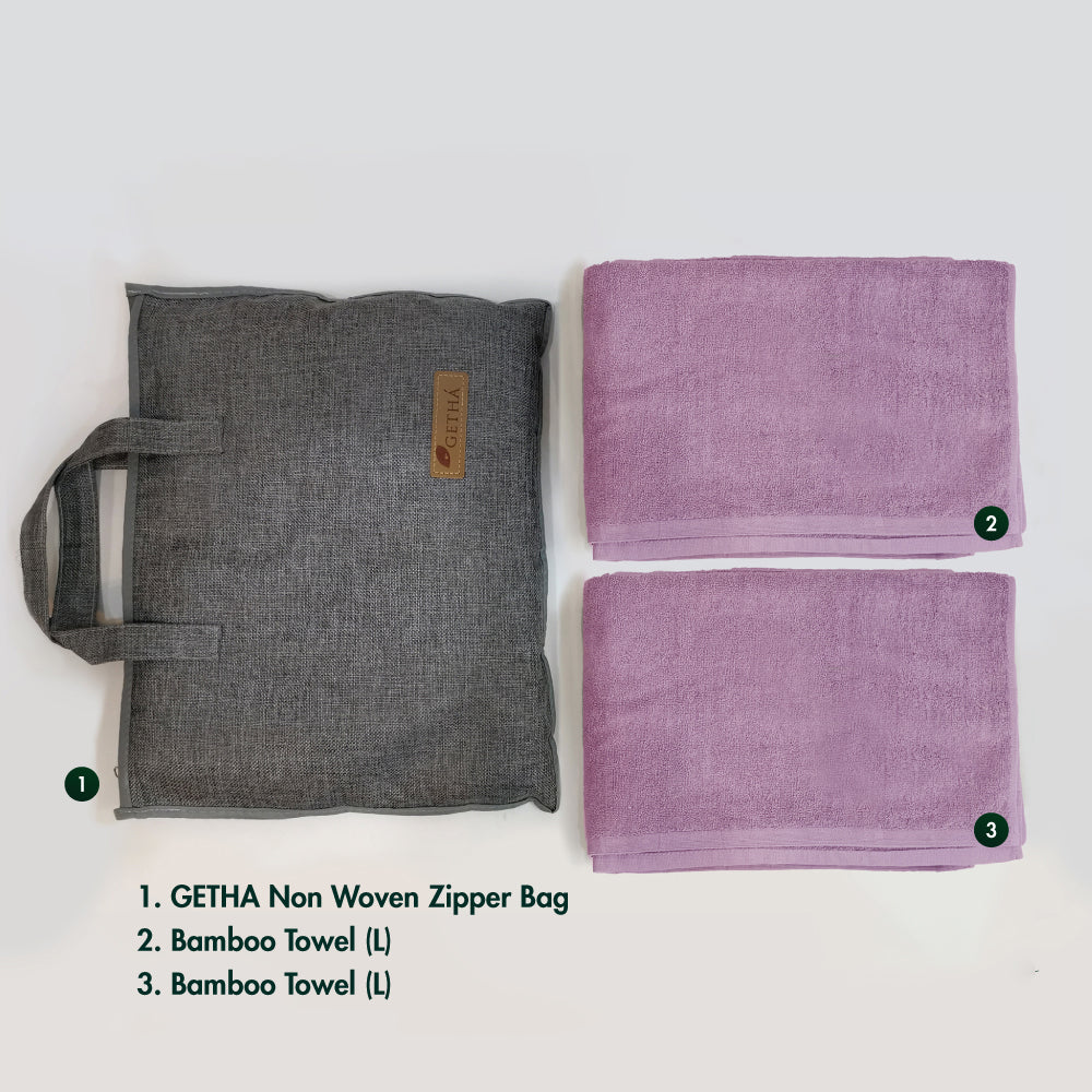 Getha Bamboo Towel Purple Color with Non Woven Zipper Bag