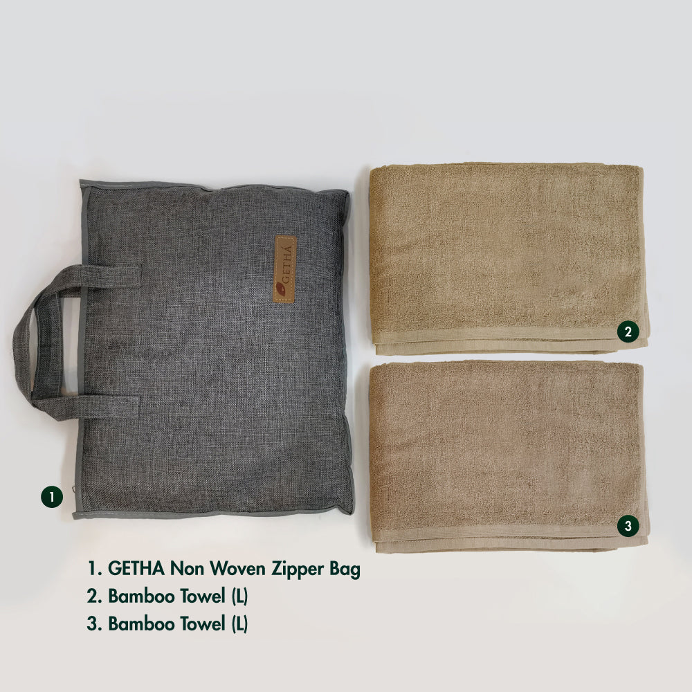 Getha Bamboo Towel Brown Color with Non Woven Zipper Bag