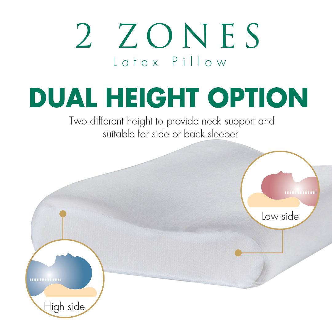 2 Zones Latex Pillow with Dual Height Option for side and back sleeper